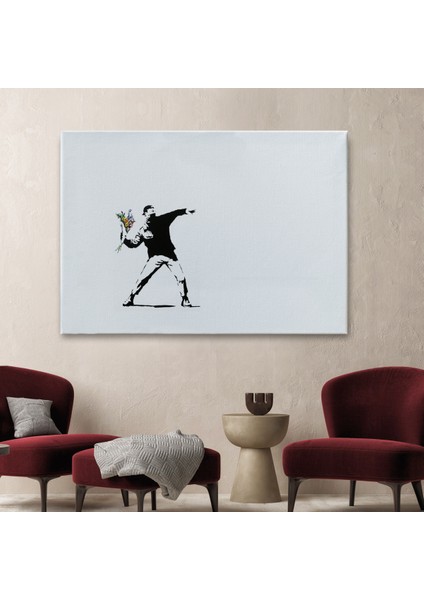 Bansky'nin Çiçek Atan Adam Eseri Kanvas Tablo-5111