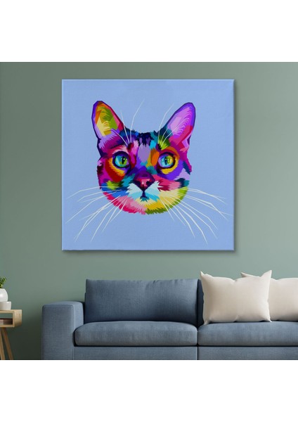 Renkli Kedi Kafası Dekoratif Kanvas Tablo-5815