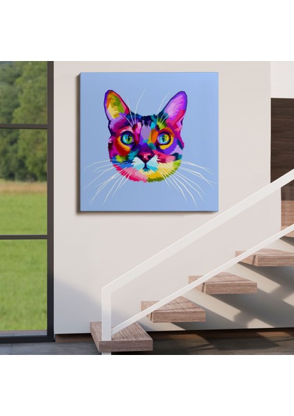 Renkli Kedi Kafası Dekoratif Kanvas Tablo-5815
