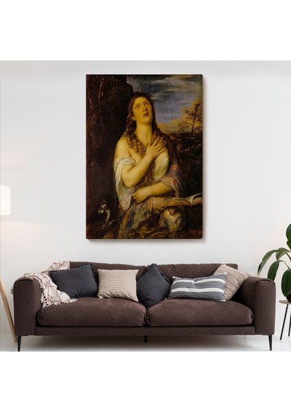 Titian Tiziano Vecellio'un 'Tövbe Eden Magdalene' Eseri Kanvas Tablo-5125