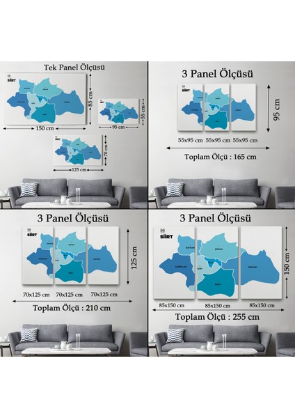 Siirt Ili ve Ilçeleri Haritası Dekoratif Kanvas Tablo 1450