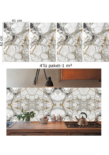 Kendinden Yapışkanlı Taş Mermer Desenli Pvc Panel 41X62 cm (4 Adet) 1 M²