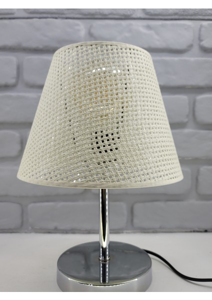 Krom Kaplama Metal Ayak Hasır Hazeran Açık Krem Konik Model Şapkalı Abajur Masa Lambası fiyatları