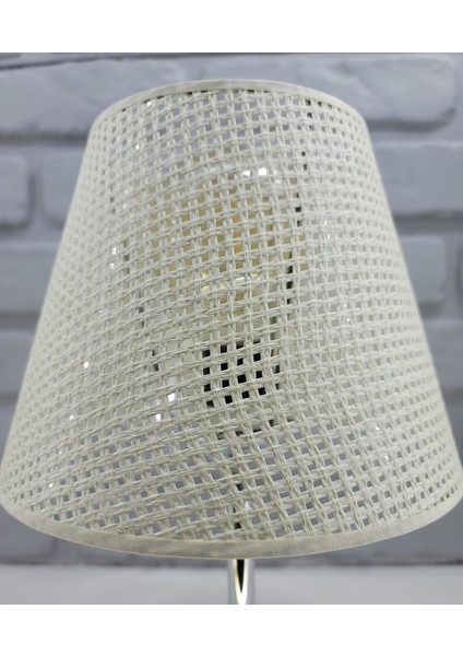 Krom Kaplama Metal Ayak Hasır Hazeran Açık Krem Konik Model Şapkalı Abajur Masa Lambası fırsatları