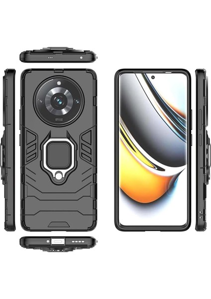 Realme 11 Pro Plus 5g Batman Serisi Yüzük Standlı Armor Kılıf Siyah -AL3349