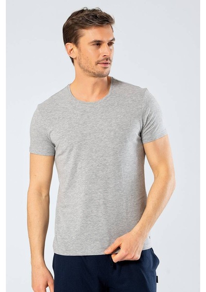 Erkek Bisiklet Yaka Likralı T-shirt Gri