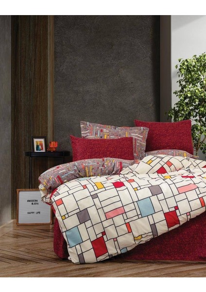 Modern Ranforce Çift Kişilik Nevresim Takımı Joya-Bordo