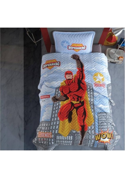 Tek Kişilik Yatak Örtüsü Superhero v1 Gri