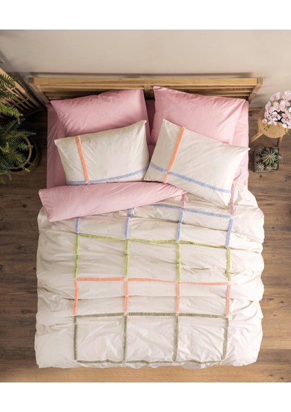 Puff Nakışlı Çift Kişilik Nevresim Takımı Insula Pudra fiyatları