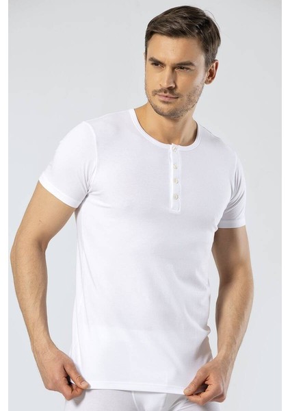 Erkek Bisiklet Yaka Düğmeli BeyazT-shirt fırsatları