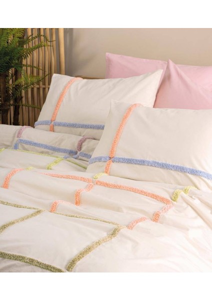 Puff Nakışlı Çift Kişilik Nevresim Takımı Insula Pudra indirimleri