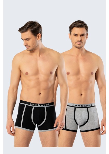 Erkek 2li Baskılı Boxer Gri/Siyah Çizgili