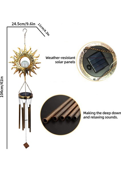 Güneş Bahçe Ay Lambası Güneş Ay Rüzgar Çanı Kolye Demir Içi Boş Açık Hava Bahçe Peyzaj Dekorasyonu (Yurt Dışından)