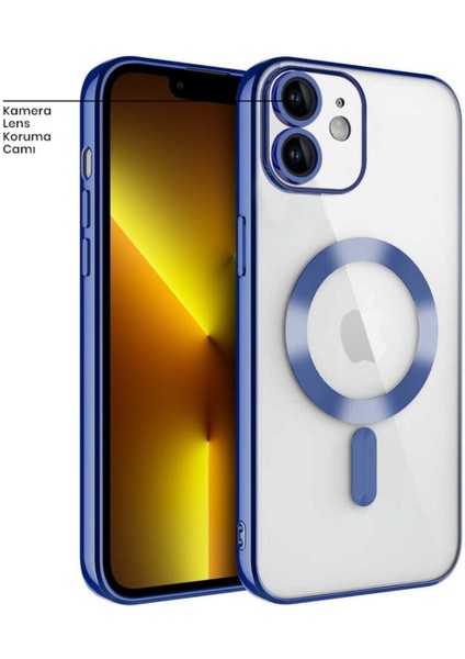 Apple iPhone 11 Uyumlu Kılıf Magsafe Glint Silikon Kılıf (Kablosuz Şarj Destekli) Mavi