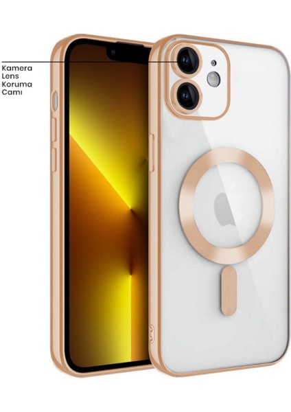 Apple iPhone 11 Uyumlu Kılıf Magsafe Glint Silikon Kılıf (Kablosuz Şarj Destekli) Gold