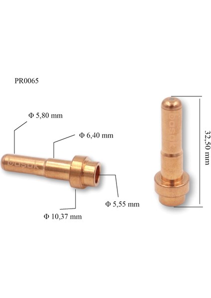 PR0065 CB50 Uzun Plazma Kesim Elektrodu 32,5mm Trafimet 1 adet fiyatıdır
