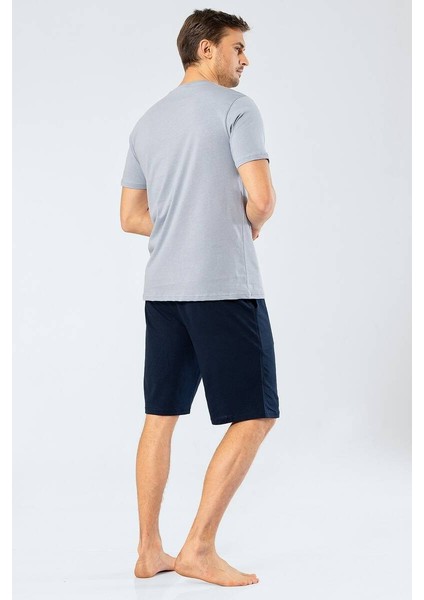 Erkek Baskılı V Yaka Bermuda Şort Pijama Takım