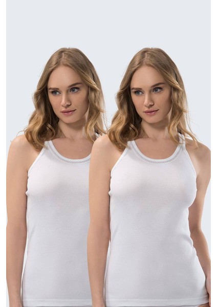 Kadın Şerit Detaylı İnce Askılı Kaşkorse 2’li Pamuklu Atlet