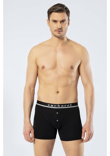 Erkek Düğmeli Siyah Boxer