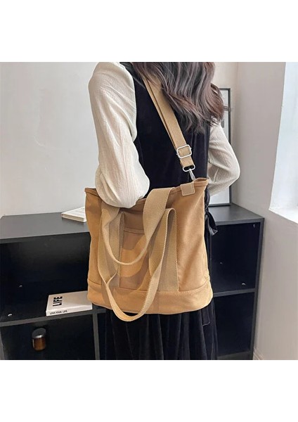 Moda Kanvas Geniş Askılı Vintage Tote Bez Çanta (Yurt Dışından)