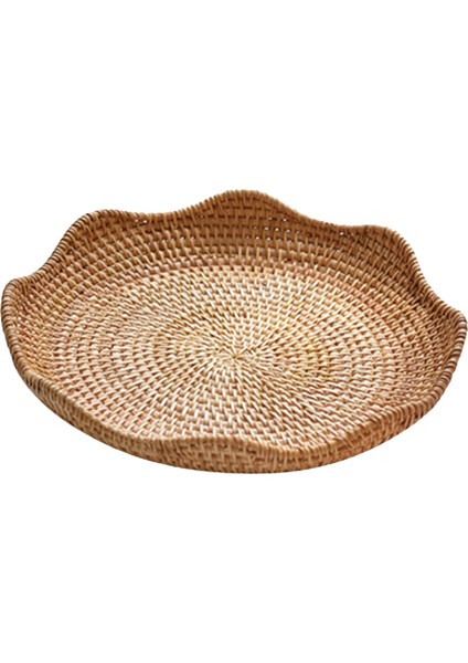 Rattan Yuvarlak Servis Tepsisi Meyve Sepeti Konteyner Gıda Organizatör Ekran Hasır 23CMX4CM (Yurt Dışından)