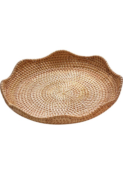 Rattan Yuvarlak Servis Tepsisi Meyve Sepeti Konteyner Gıda Organizatör Ekran Hasır 23CMX4CM (Yurt Dışından)