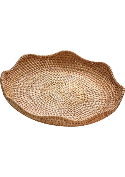 Rattan Yuvarlak Servis Tepsisi Meyve Sepeti Konteyner Gıda Organizatör Ekran Hasır 23CMX4CM (Yurt Dışından)