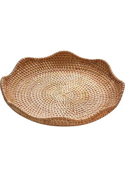 Rattan Yuvarlak Servis Tepsisi Meyve Sepeti Konteyner Gıda Organizatör Ekran Hasır 23CMX4CM (Yurt Dışından)