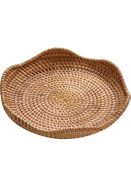 Rattan Yuvarlak Servis Tepsisi Meyve Sepeti Konteyner Gıda Organizatör Ekran Hasır 21CMX3CM (Yurt Dışından)