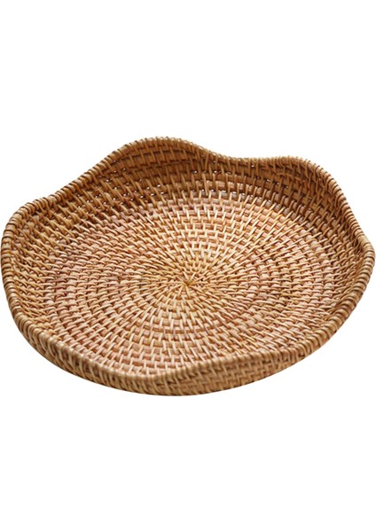 Rattan Yuvarlak Servis Tepsisi Meyve Sepeti Konteyner Gıda Organizatör Ekran Hasır 21CMX3CM (Yurt Dışından)