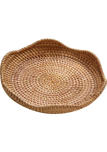 Rattan Yuvarlak Servis Tepsisi Meyve Sepeti Konteyner Gıda Organizatör Ekran Hasır 21CMX3CM (Yurt Dışından)