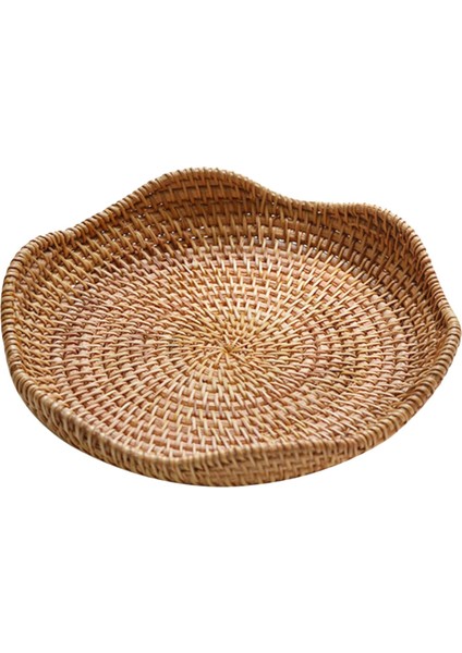 Rattan Yuvarlak Servis Tepsisi Meyve Sepeti Konteyner Gıda Organizatör Ekran Hasır 21CMX3CM (Yurt Dışından)