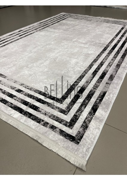 Yıkanabilir Halı Kaymaz Taban Bambu Halı Pamuk Taban Kilim Eskitme Gri Çerçeveli Salon Halısı ve Yolluk modelleri