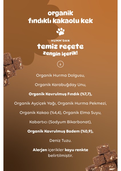 Humm Organic - Organik Glutensiz Vegan Kakaolu ve Fındıklı Kek - 30g