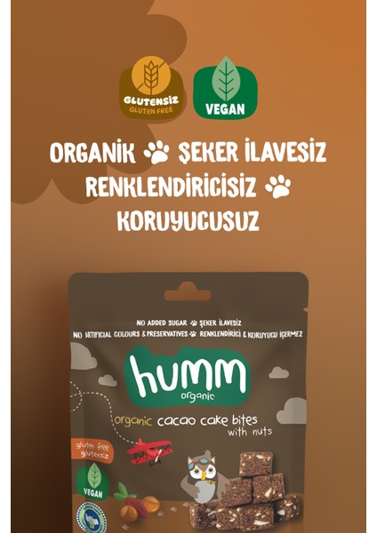 Humm Organic - Organik Glutensiz Vegan Kakaolu ve Fındıklı Kek - 30g