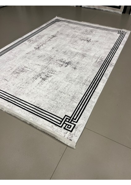 Yıkanabilir Halı Kaymaz Taban Bambu Halı Pamuk Dokuma Kilim Siyah Çerçeve Desenli Salon Halısı Mutfak Halısı ve Yolluk