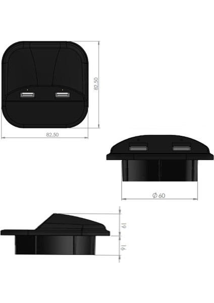 Çalışma Masası Için Masa Üstü USB Şarj Cihazı Siyah Adaptörsüz