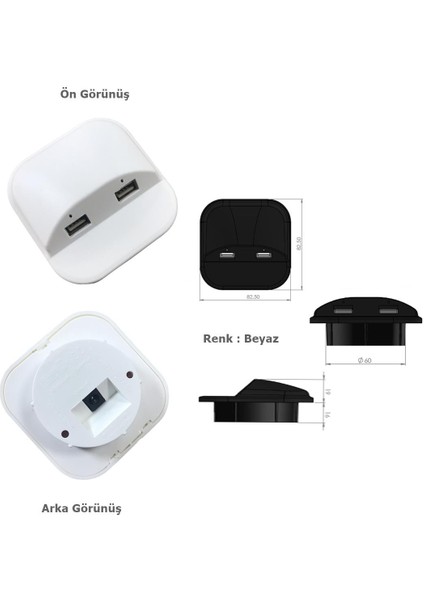 Çalışma Masası Için Masa Üstü USB Şarj Cihazı Beyaz Adaptör Dahil