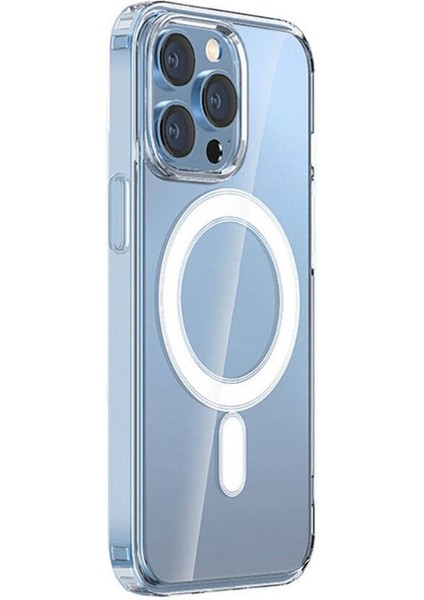 Apple iPhone 15 Pro Max Kılıf Magsafe Şarj Özellikli Şeffaf Sert Pc Embos Kapak