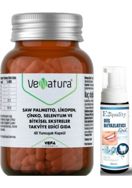 Saw Palmetto, Likopen, Çinko, Selenyum 60 Yumuşak Kapsül - Diş Beyazlatıcı Köpük Hediye