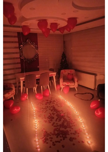 Kalp Mum, Love Ve Kalp Balon, Gül Yaprağı, Tealight Mum Süsleme, Sevgililer Günü, Evlilik Teklifi Sürprizi