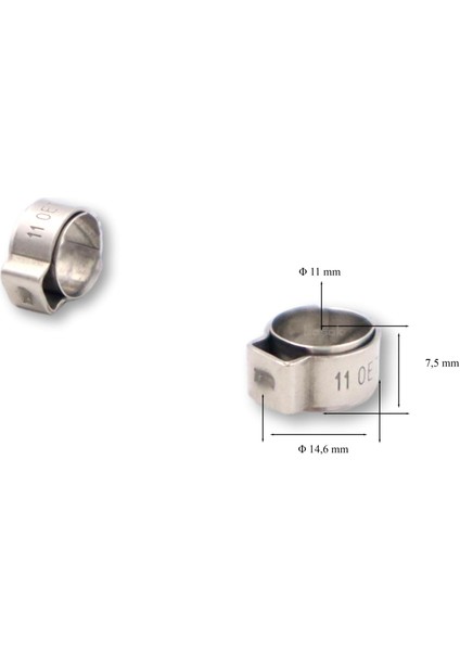 11,0 mm Paslanmaz Kulaklı Argon Kelepçesi