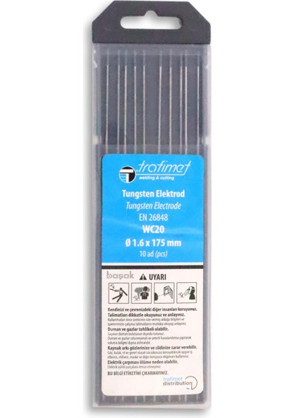 1,6 mm Wc-20 Gri Tungsten Elektrot 175 mm Trafimet 1 adet fiyatıdır
