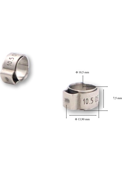 10,5 mm Paslanmaz Kulaklı Argon Kelepçesi