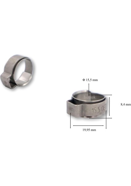 15,5 mm Paslanmaz Kulaklı Argon Kelepçesi