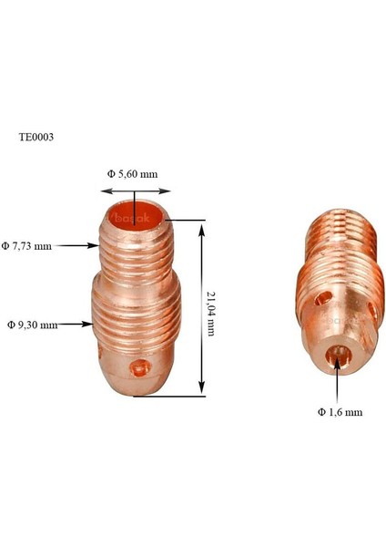 TE0003/16 1,6 mm Fındık Tig Collet Body-Süzgeç 13N27 Trafimet 1 adet fiyatıdır