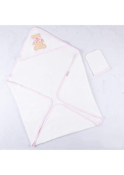 Başlıklı Kundak Havlu ve Kesesi Pembe Ayıcık 85x85