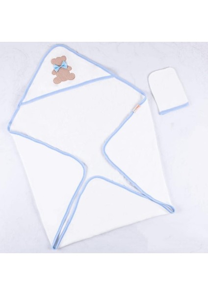 Başlıklı Kundak Havlu ve Kesesi Mavi Ayıcık 85x85