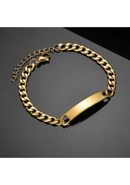 Gold Çelik Erkek Yassı Zincir Model Künye Bileklik EU40SR