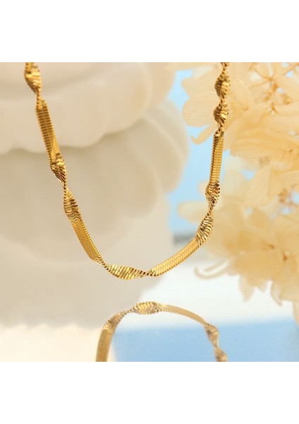Gold 3 mm Burgu Yılan Sırtı Model Çelik Kadın Zincir Kolye EU65SR